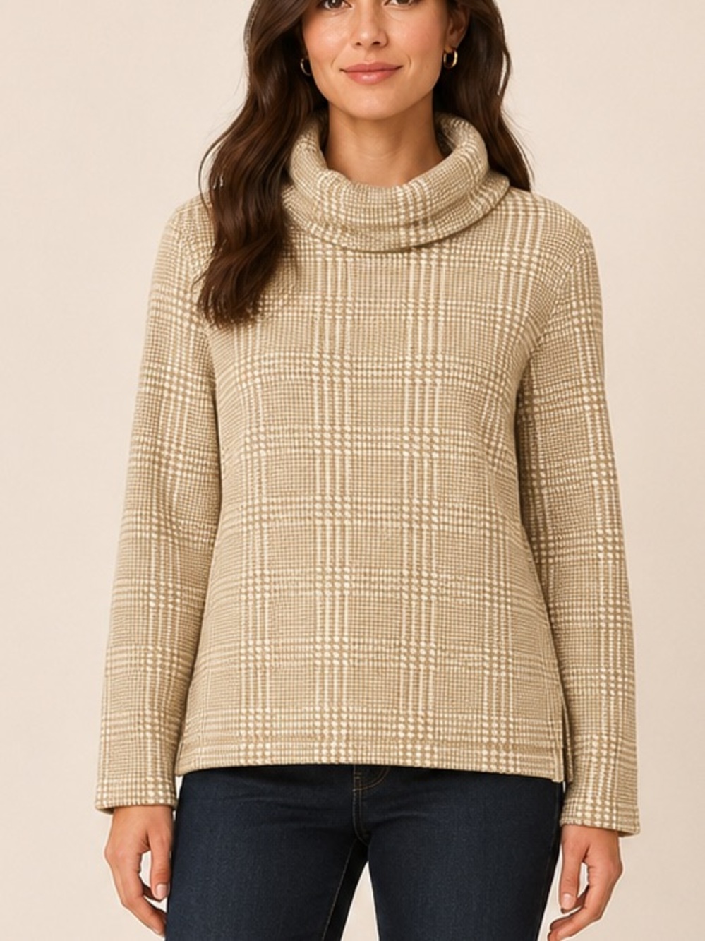 J. Crew Plaid Cowl Neck Sweater - Beige Cream